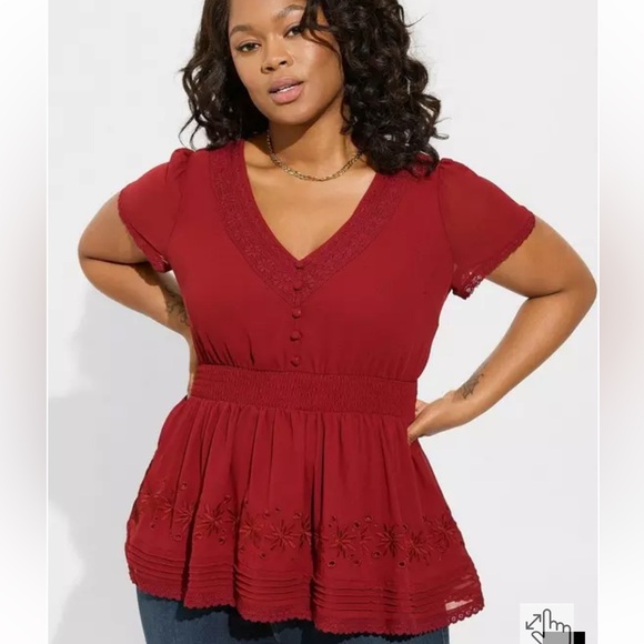 torrid Tops - Torrid rhubarb Peplum Smocked Short Sleeve Top size 1X